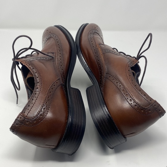 Chaps Men’s Brown Lace Up Leather Wing Tip Closed Toe Dress Shoes - Picture 9 of 13